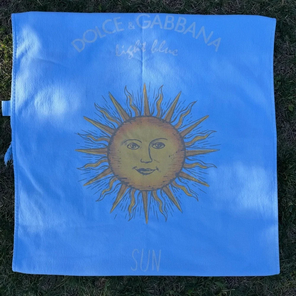 Dolce&Gabbana Light Blue Celestial Sunface Fringed Cotton Beach Towel 26x55 READ
